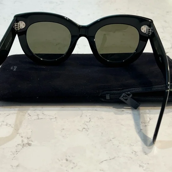 Authentic Celine (original) round cat-eye sunglasses, black frames, green lens. CEL305402_3_enlargedcopy_grand  main image 2